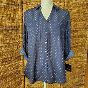 Navy button down blouse NWT